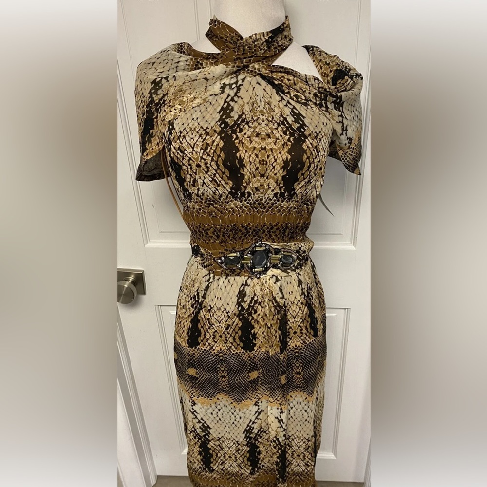 badgley mischka 100% silk dress Leopard size XS NWT